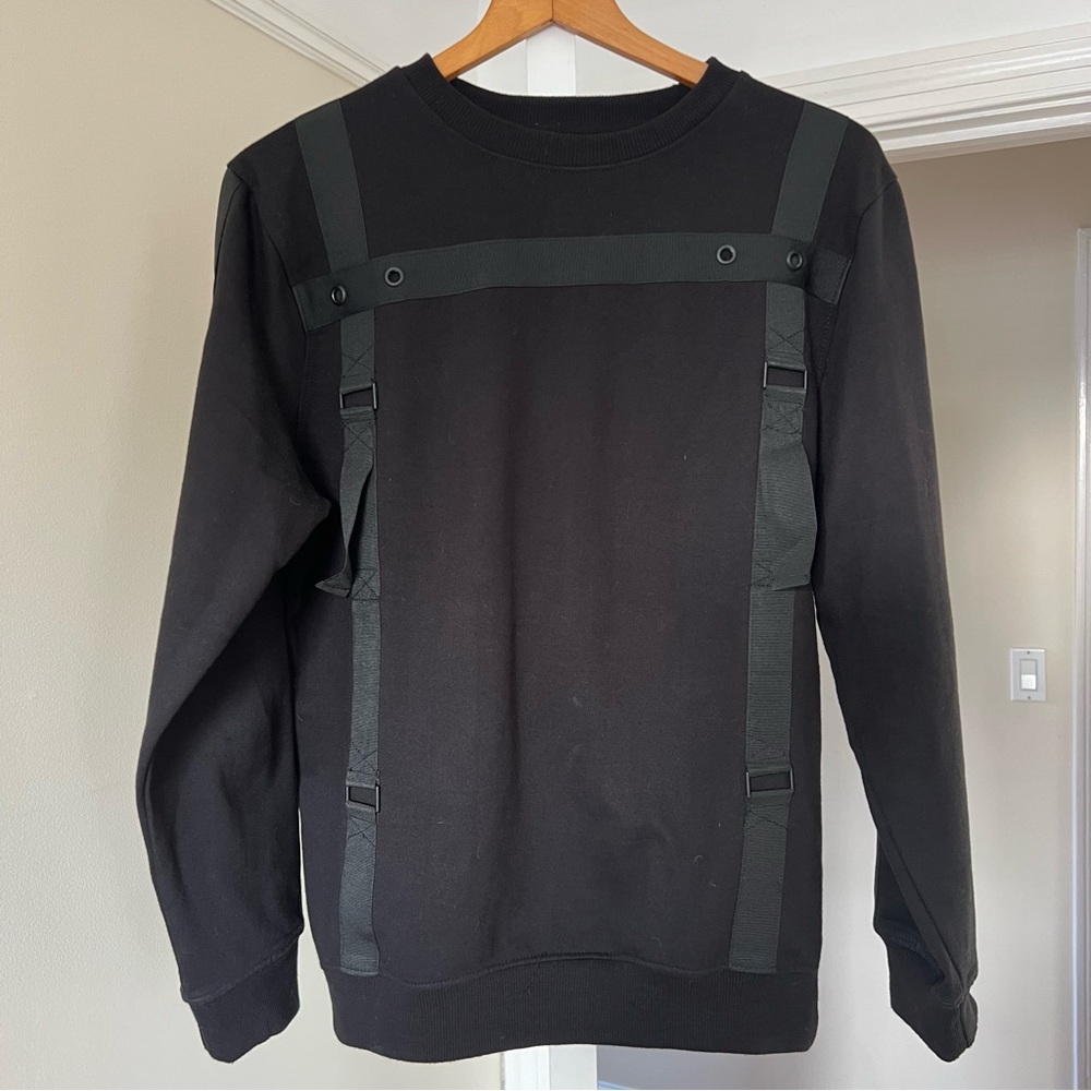 black sweatshirt with faux harness